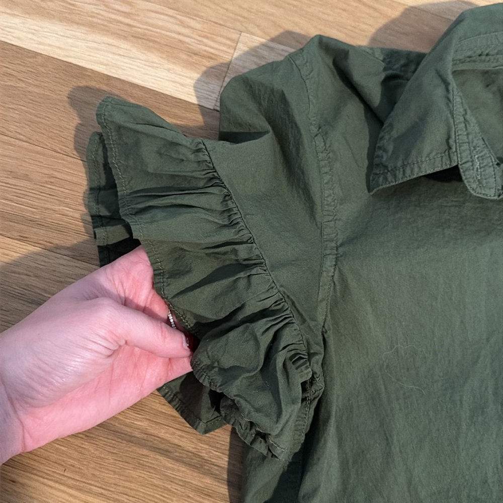 J. Crew Olive Green Ruffle Sleeve Blouse - Picture 4 of 5